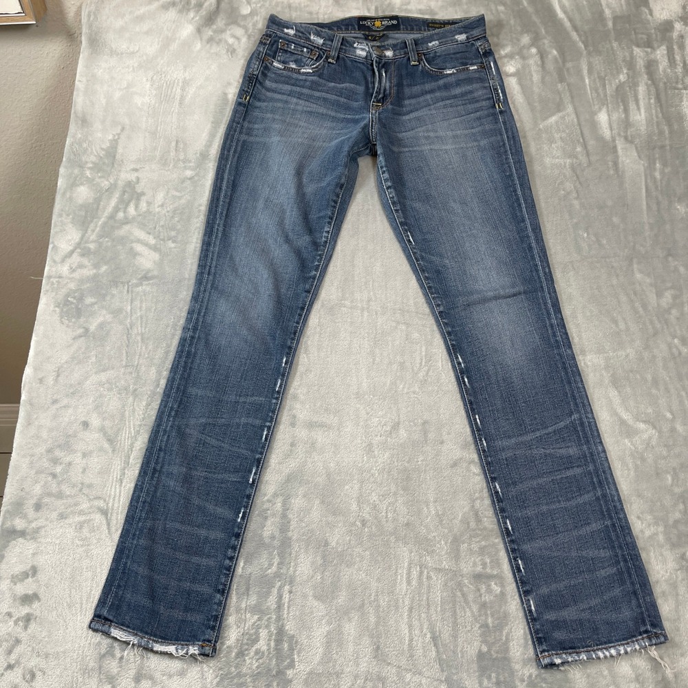 Lucky Brand Jeans Size 6 28 Sweet N Straight Distressed Medium Wash Blue